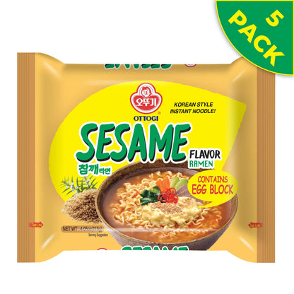 OTTOGI Spicy Sesame Flavor Ramen, SPICY KOREAN STYLE INSTANT NOODLE, Contains Egg Block, Sesame flavor instant noodle (115g) - 5 Pack