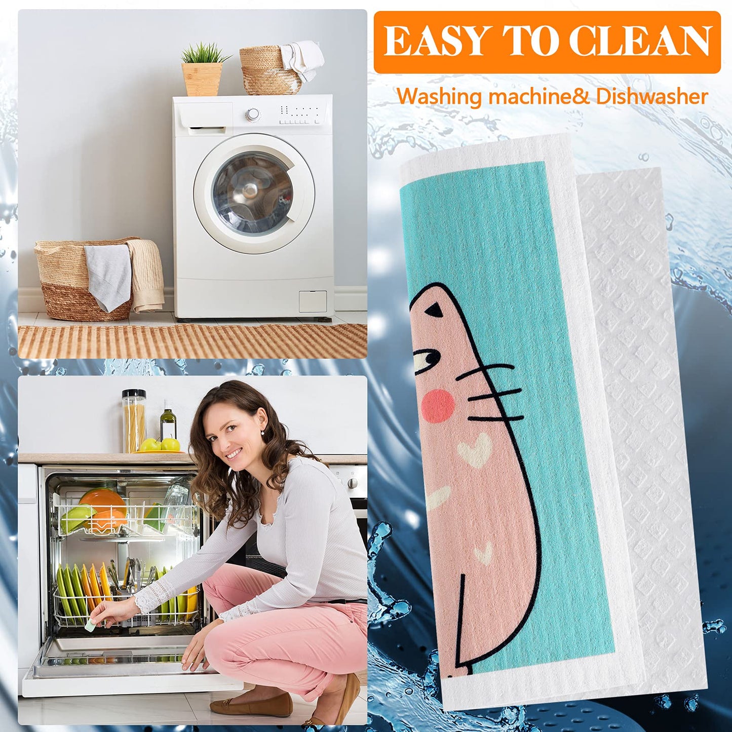 Patelai 6 Pieces Cat Swedish Kitchen Dish Towels Kitchen Cloths Reusable Sponge Cleaning Absorbent Dish Cloth No Odor Cat Hand Towel Quick Drying Washable Cleaning Wipes