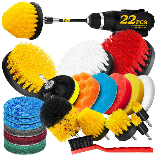 Holikme 22Pack Drill Brush Attachments Set,Scrub Pads & Sponge, Buffing Pads,Power Scrubber Brush,Car Polishing Pad Kit,Wax Applicator Pad,Car Cleaning Kit,Masonry Brushes,Cleaning Supplies