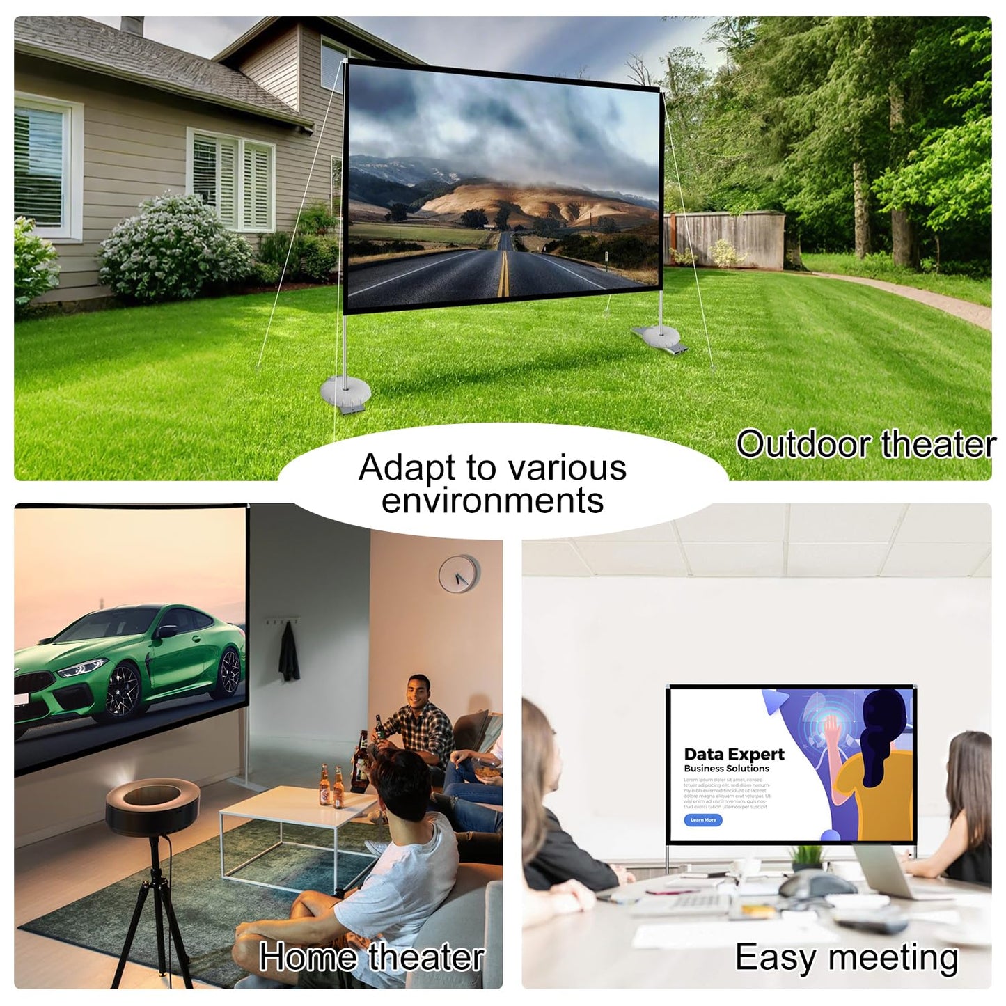 Outdoor Projector Screen with Stand 100 Inch: Portable Projection Screen 16:10 4K HD Outdoor Movie Screen with Carry Bag for Home Backyard Theater