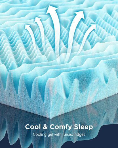 PERLECARE 3 Inch 7-Zone Full Memory Foam Mattress Topper, Cooling Gel Mattress Topper with Airflow Channels, CertiPUR-US Certified Egg Crate Bed Topper for Body Pressure Relief, Full