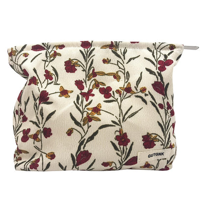 GUTGNK Corduroy Ladies Cosmetic Bag, Large Capacity Canvas Cosmetic Bag Travel Toiletry Bag Accessories Organizer, Morning Glory