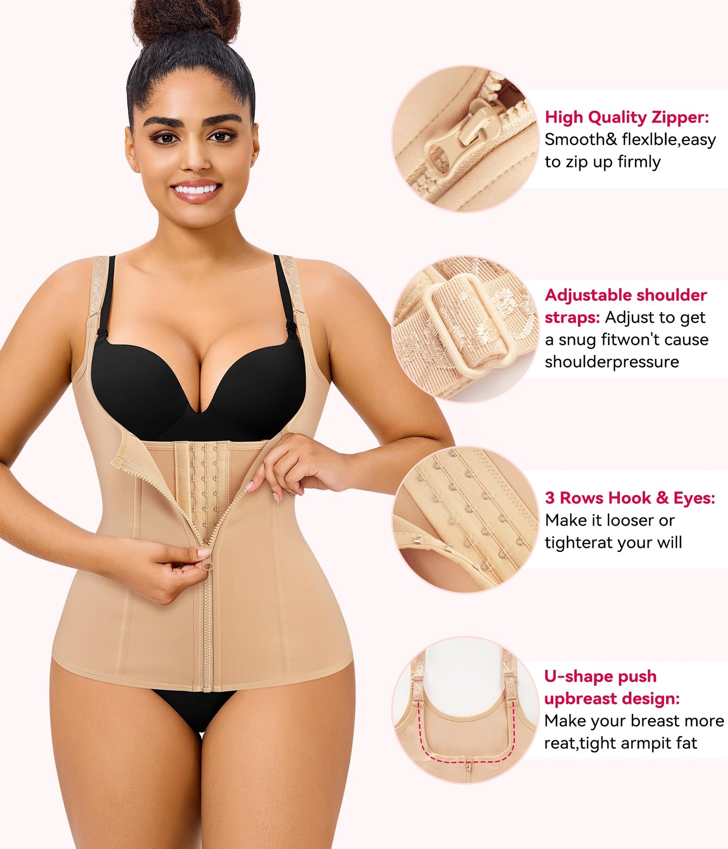 Gotoly Quick Weight Loss, Adjustable Straps Body Shaper Waist Cincher Tank Top (L Fits 27.5-30.7 Inch Waistline, Beige)