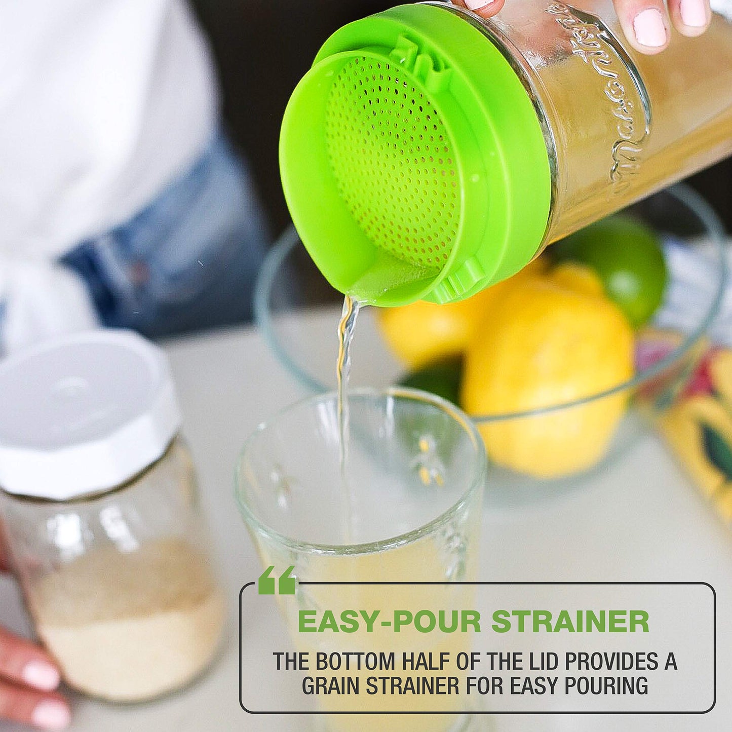 Masontops kefir lid mason jar lids wide mouth mason jar lids living culture grain drainer starter kit for home fermentation 2 packs