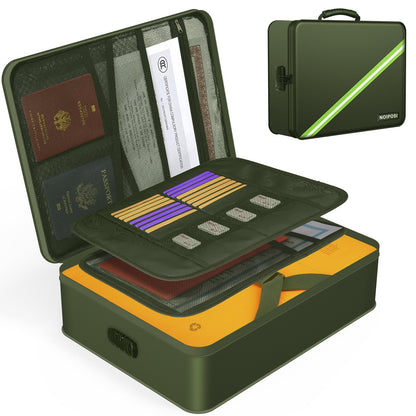 Noiposi Document Organizer with 5200℉ Heat Insulated,Waterproof and Fireproof Document Box,Portable Home Travel Safe Storage Box for Important Documents,File and Birth Certificate，Green