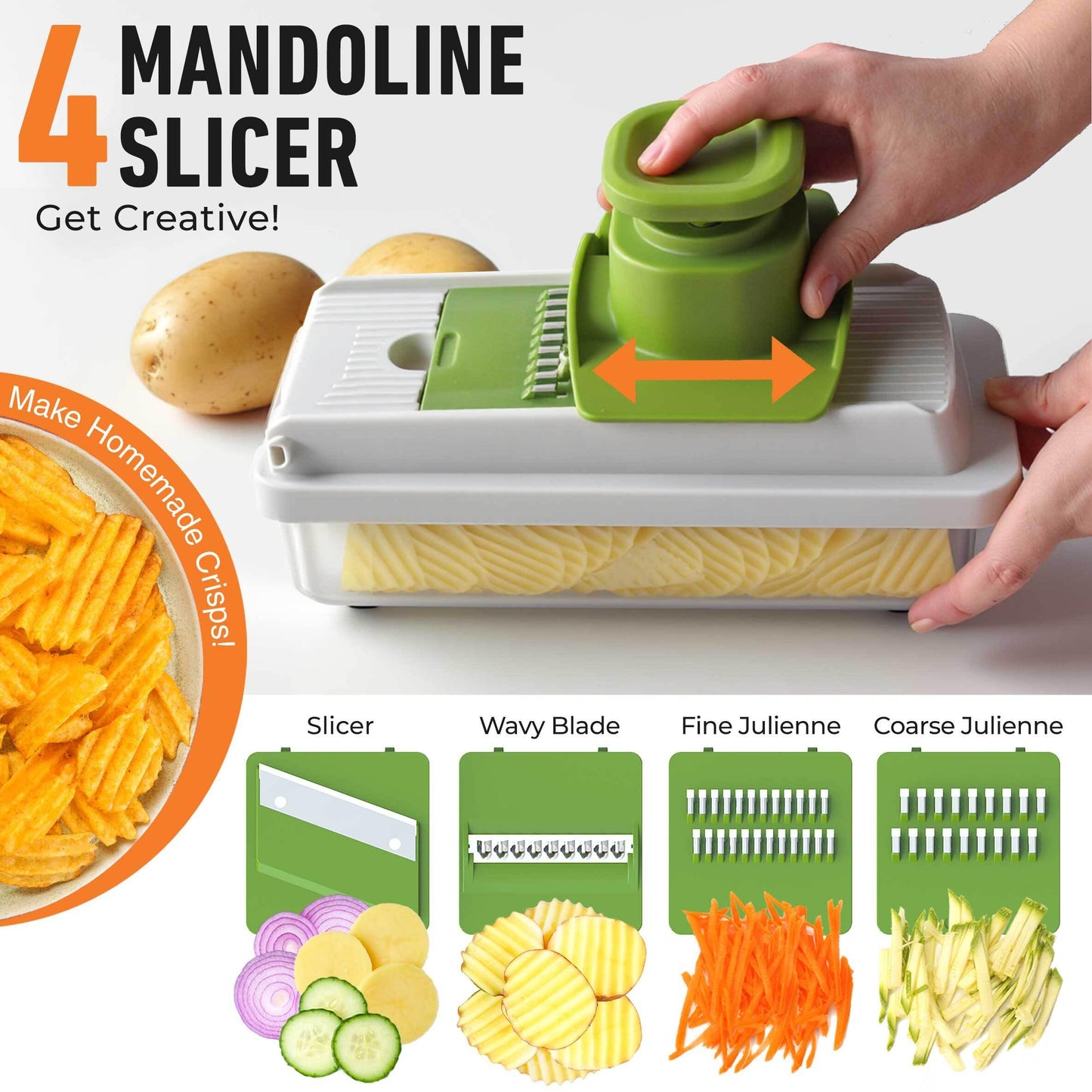 Mueller Vegetable Chopper 9 Blade, Mandoline Slicer, Food Veggie Chopper, Cheese Grater, Onion Vegetable Cutter with Container, Dicer, Kitchen Gadgets & Essentials, White Sand/Green
