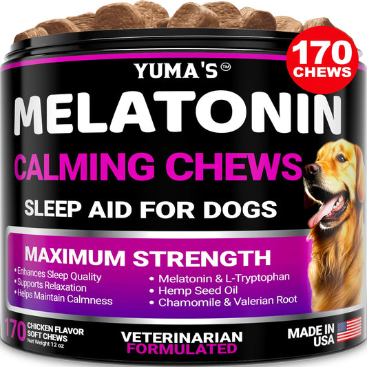 Melatonin for Dogs - 170 Melatonin Chews for Small and Large Dogs - Puppy Sleep Aid - Natural Calming Treats for Stress Anxiety Relief - Canine Sleeping Pills - Thunder, Fireworks, Chewing, Barking