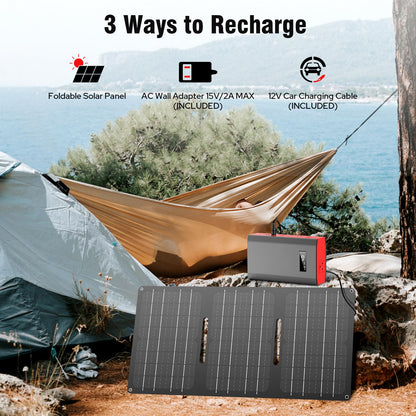 Portable Power Bank with AC Outlet, 65W 110V External Battery Pack 24000mAh Portable Laptop Charger Power Source Supply for Outdoor RV Tent Camping Home Smart Device with Emergency Light -Grey Red