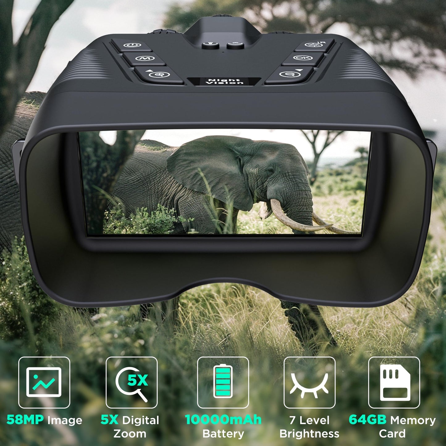 Night Vision Goggles, 58MP Full-Color 4K Night Vision Binoculars with 10000mAh Fast Charging Battery, 64GB Card, 3.99" Screen and 1968FT Viewing Range for Camping Hunting & Security(Black)