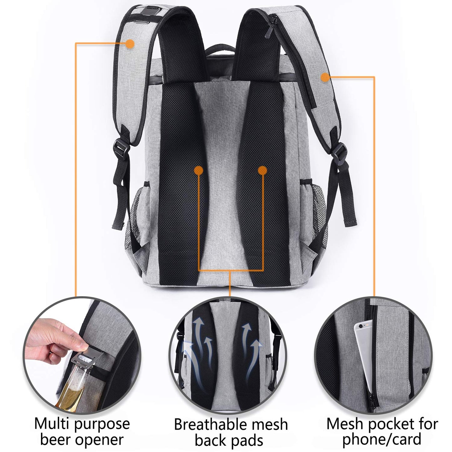 FORICH Backpack Cooler Leakproof Insulated Waterproof Backpack Cooler Bag, Lightweight Soft Beach Cooler Backpack for Men Women to Work Picnics Camping Hiking, 30 Cans(Grey)