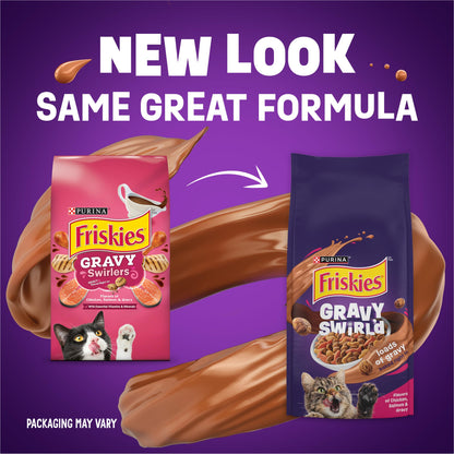 Purina Friskies Dry Cat Food Gravy Swirl'd With Flavors of Chicken, Salmon and Gravy - 3.15 lb. Bag
