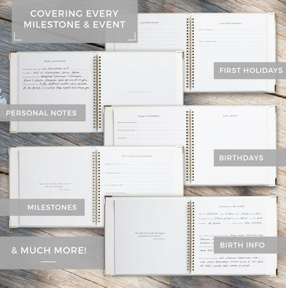 Keepsake Baby Memory Book for Boys and Girls – Timeless First 5 Year Baby Book – Neutral Journal Scrapbook or Photo Album - Record a Milestone for Every Event from Birth to Age 5