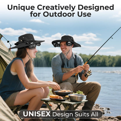 AMACOOL 2-in-1 Hands-free Hat Fan with Detachable Neck Fan, UPF 50+ Wide Brim Sun Hat, 3-Speed Adjustable, 2600mAh Rechargeable Fishing Essentials for Men Women Camping Travel Delivery Outdoor-Black