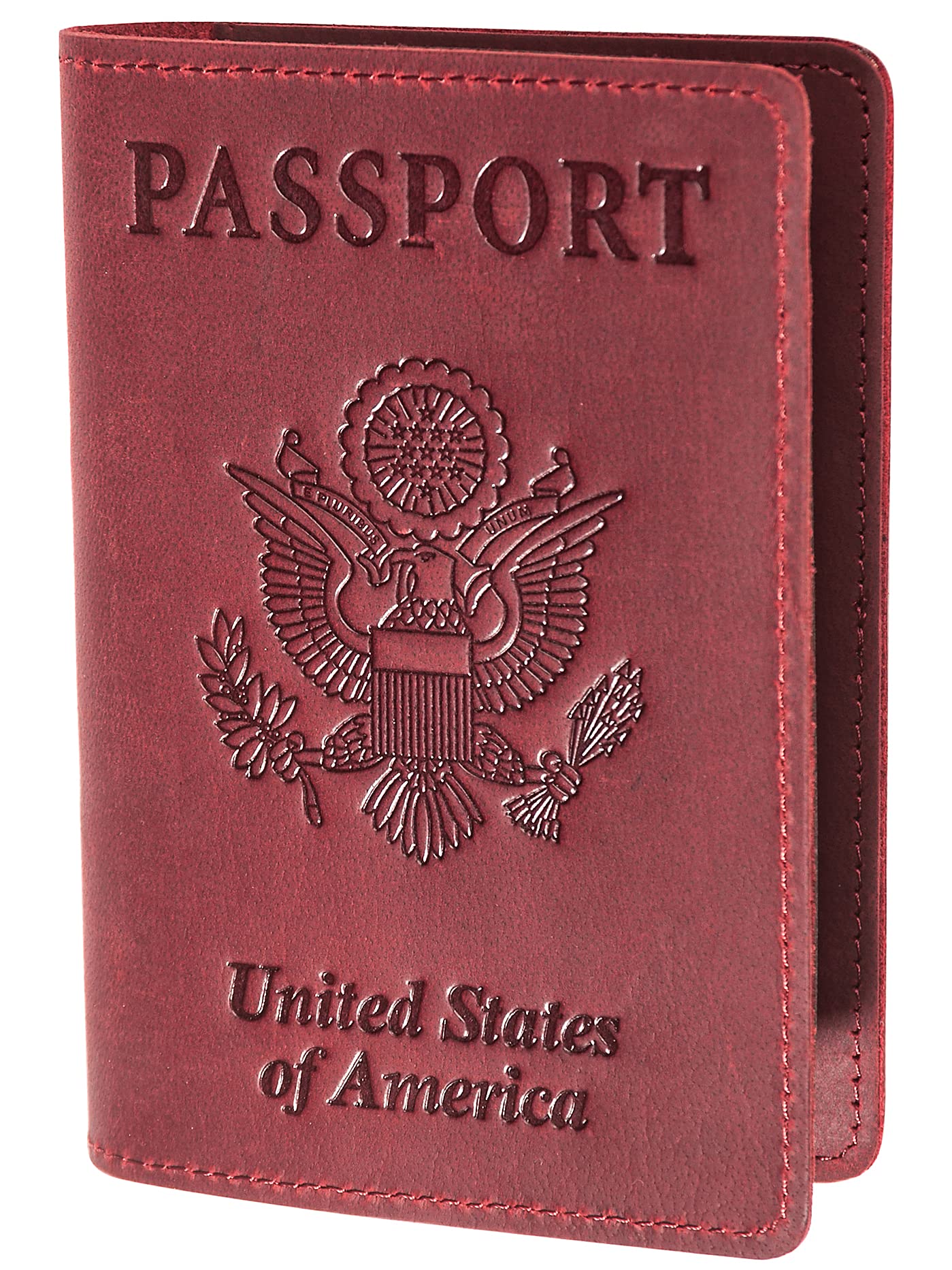 RFID-Blocking Genuine Leather Passport Holder - Travel Document Organizer Wallet for Men & Women, Durable Slim Travel Accessories with Card Slots (Wine Red)