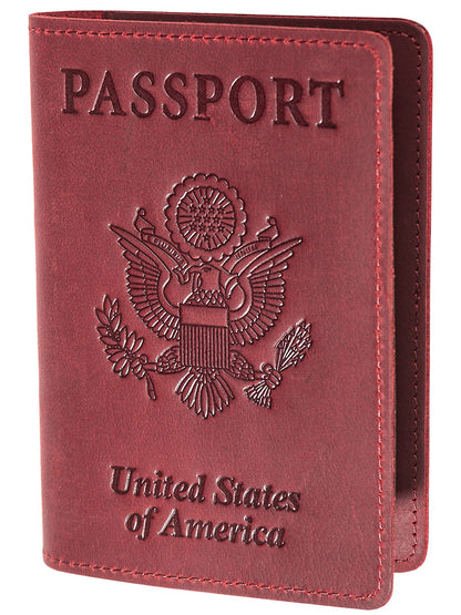 RFID-Blocking Genuine Leather Passport Holder - Travel Document Organizer Wallet for Men & Women, Durable Slim Travel Accessories with Card Slots (Wine Red)