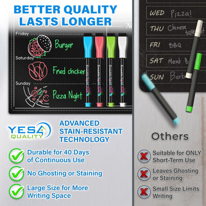 Magnetic Dry Erase Menu Board for Fridge (16x12) - Weekly Meal Planner Blackboard w/ 4 Magnetic Chalk Markers & Wiping Cloth - Chalkboard Organizer for Dinner Menus & Grocery Lists by Yes4Quality