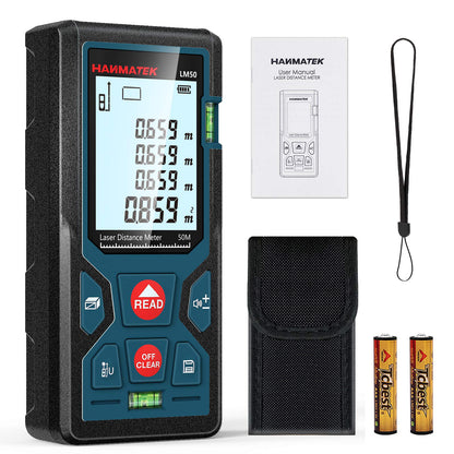 165ft/50m Laser Measure Ft/in/M Switching LM50 Laser Measurement Tool Devices with 2 Bubble Levels Distance Meter,Large Backlit LCD