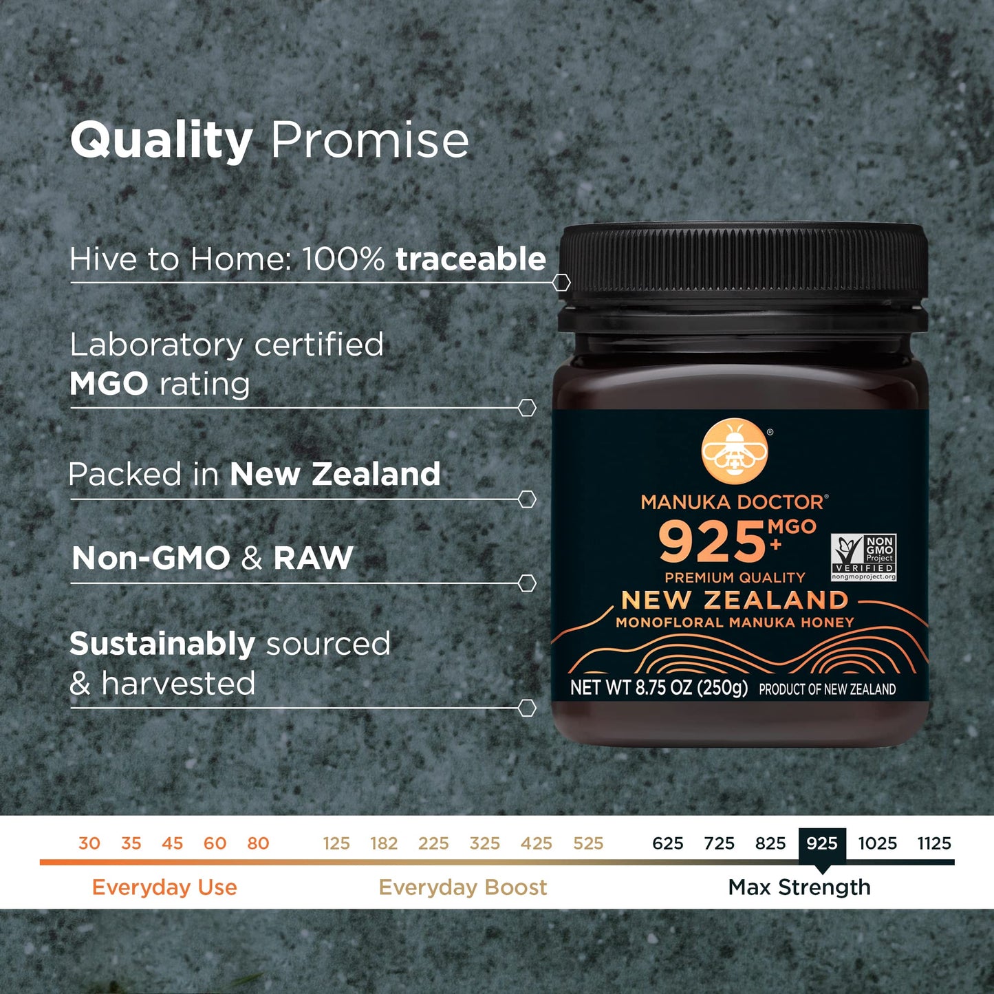 MANUKA DOCTOR - MGO 925+ Manuka Honey Monofloral, 100% Pure New Zealand Honey. Certified. Guaranteed. RAW. Non-GMO (8.75 oz)