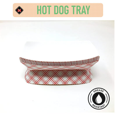 Mr Miracle 7 Inch Paper Hot Dog Tray in Red White Pattern. Pack of 100. Disposable, Recyclable and Fully Biodegradable. Made in USA