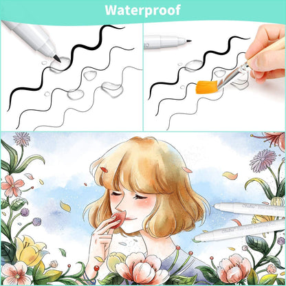 Ohuhu Fineliner Pens Micro Drawing Pens: 8-size Tips (Ultra-fine, Fine & Brush) Waterproof Pigment Black Ink for Illustration Drawing Journaling Sketching for Artist Beginners