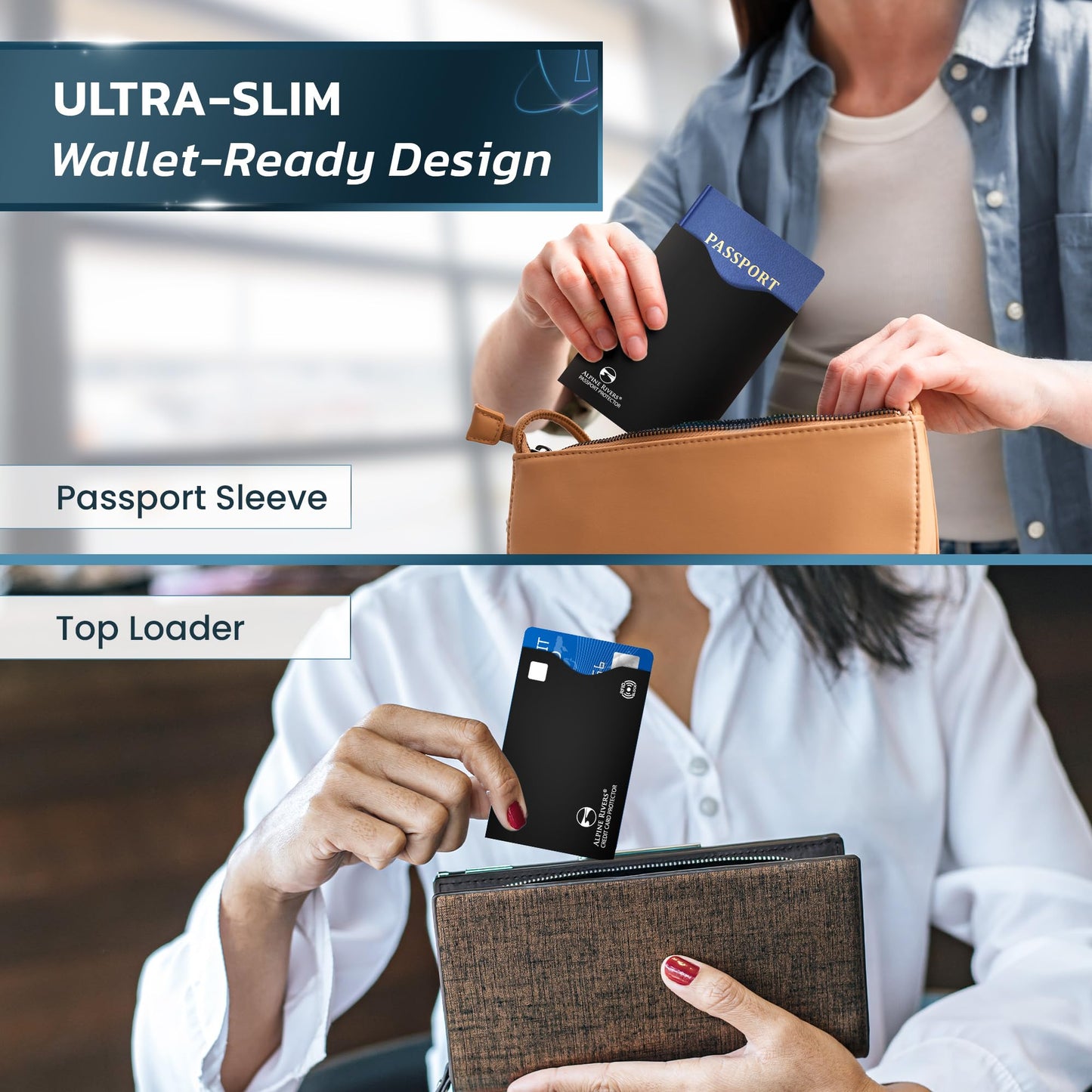RFID Blocking Sleeves | 14 Credit Card Holders, 4 Passport Protectors | Slim Water-Resistant Tear-Resistant | Anti Theft Identity Protection