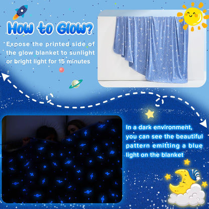 LUXEAR Cooling Blanket, Glow in the Dark Blanket Star Cosmic Cool Blanket for Boys Girls Gift Cooling Throw Blanket Keep Child/Adults Cool All Night Soft Breathable Summer Blanket for Bed Sofa 59x79in