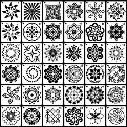 36 PCS Reusable Mandala Stencils for Painting Rocks Wood Canvas Fabric Glass Pottery Art Projects