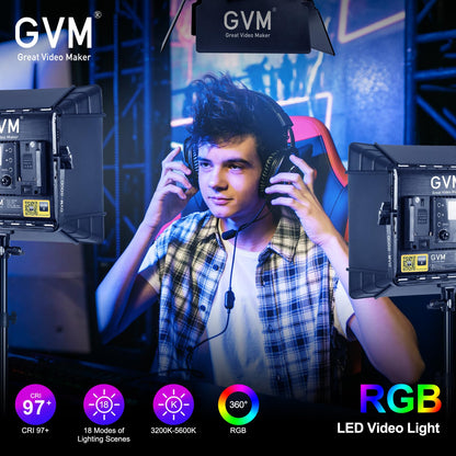 GVM RGB LED Video Lighting Kit, 800D Studio Video Lights with Panel, APP Control for YouTube Photography Lighting, , 3200K-5600K, 8 Kinds of The Scene Lights, 3 Packs