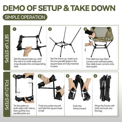 MARCHWAY Ultralight Folding Camping Chair, Heavy Duty Portable Compact for Outdoor Camp, Travel, Beach, Picnic, Festival, Hiking, Lightweight Backpacking (Camo)