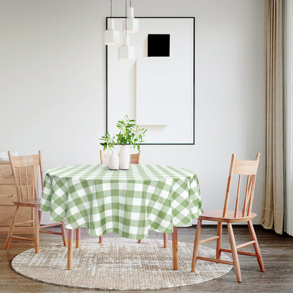 Hiasan Checkered Round Tablecloth 60 Inch - Waterproof Stain and Wrinkle Resistant Washable Fabric Table Cloth for Dining Room Party Outdoor Picnic,Sage Green and White