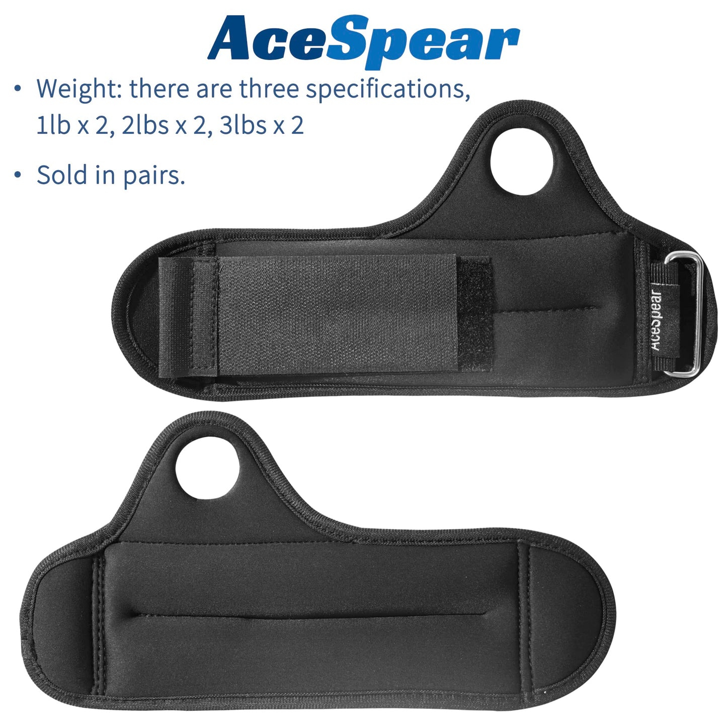 AceSpear Wrist Weights with Thumb Loops Lock for Men Women 1lb*2 2lbs*2 3lbs*2 Ankle Weights Weighted Gloves Wristbands for Running Strength Training Walking Exercises (2 lbs x 2, Black)
