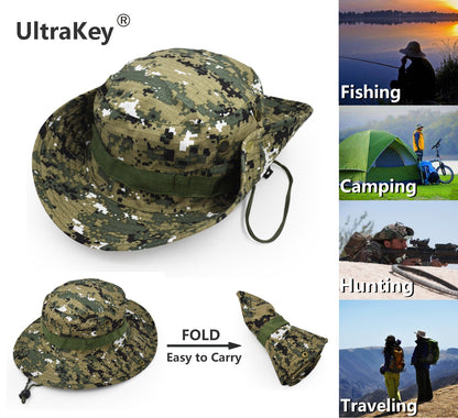 Outdoor Wide Brim Sun Protect Hat, Classic US Combat Army Style Bush Jungle Sun Cap for Fishing Hunting Camping 13
