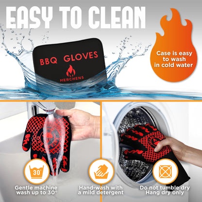 Pro-Series BBQ Gloves - Heat Resistant Grill, Grilling, and Oven Gloves for Culinary Experts - Extreme Fireproof Protection, Silicone Grip, Extra Long Mitts - Indoor & Outdoor - with Protective case