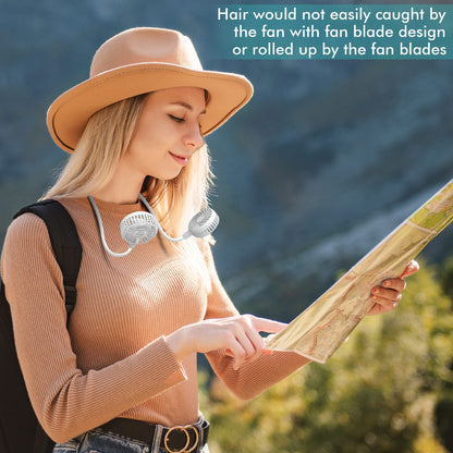 Portable Neck Fan, 2600mAh Battery Operated Ultra Quiet Hands Free USB Fan with 3 Speeds, Strong Wind, 360° Adjustable High Flexibility Wearable Personal Fan for Home Office Outdoor Travel (White)