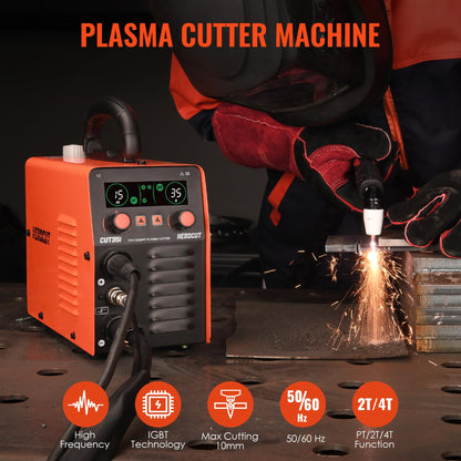 Plasma Cutter, 35Amps HEROCUT Plasma Cutter Machine CUT35i, Screen Display 110V High-Frequency IGBT Inverter Technology Post Flow and 2T/4T, Max Cutting Thickness 10mm for Beginners DIY