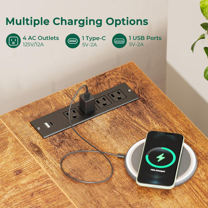 Huuger L Shaped Office Desk with Power Outlets, 47 Inch Computer Desk with 3 Drawers, Shelves, for Gaming, Corner Work, Home Office, Study, Rustic Brown