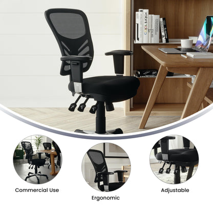 Flash Furniture Nicholas Mid-Back Swivel Desk Chair with Wheels, Mesh Back, Padded Seat, and Armrests, Adjustable Height Mesh Ergonomic Office Chair, Black