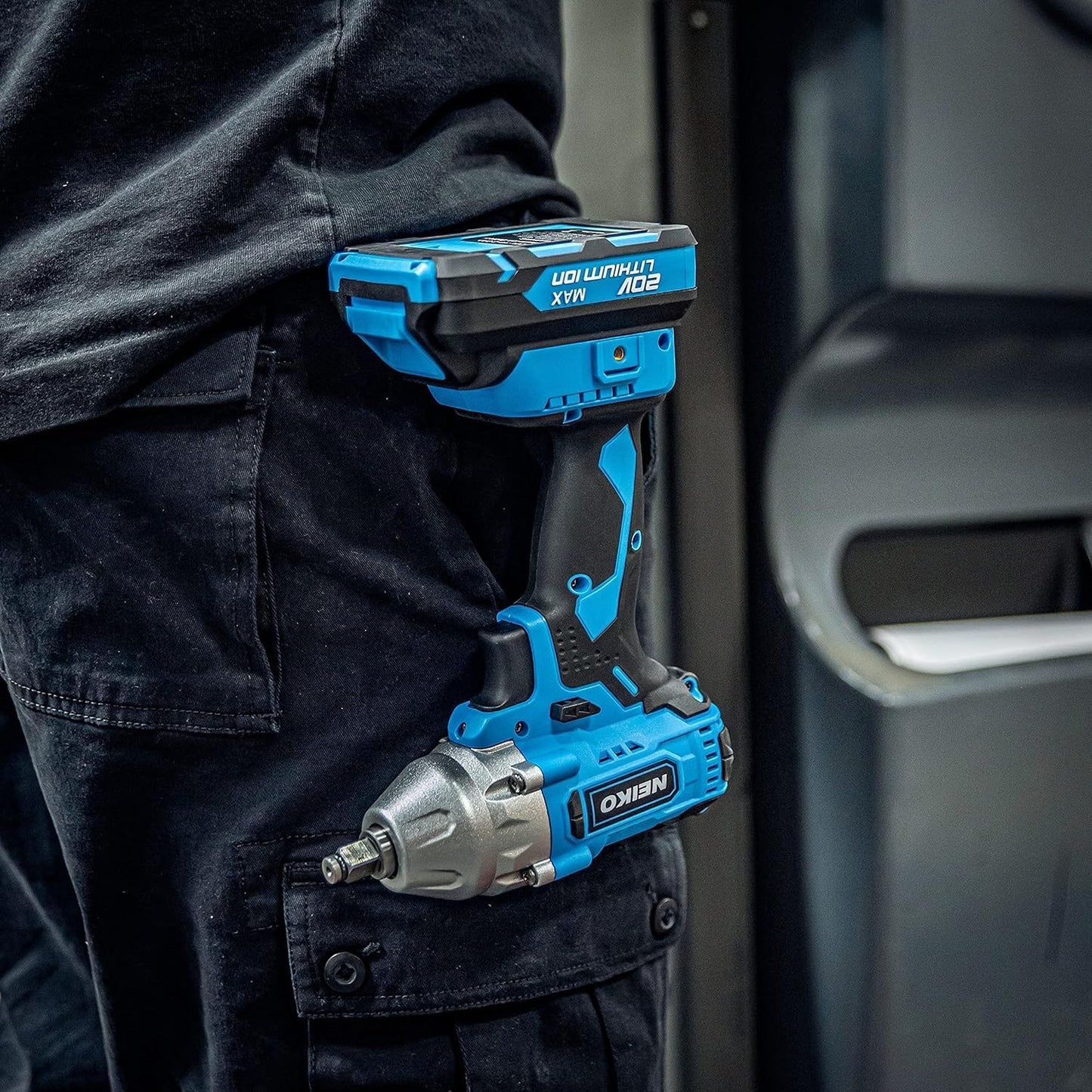 NEIKO 10880A 3/8-Inch-Drive Brushless Cordless Impact Wrench, 20-Volt Compact Impact Wrench with Lithium-Ion Charging Battery, Includes Fast Charger, 3/8 Impact Gun, 3/8 Impact Wrench, Impact Driver