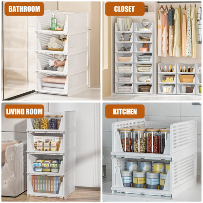 Neprock Clothes Organizers and Storage, 5 Pack Stackable Plastic Bins, Foldable Closet Organizers Drawers for Clothing storage (5L)（White）