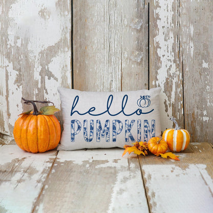 GTEXT Fall Pillow Cover 12x20 inch Blue Chinoiserie Hello Pumpkin Throw Pillow Cover Autumn Decor Thanksgiving Outdoor Seasonal Decorative Pillowcase Recotangle Farmhouse Decor for Sofa Bed Couch