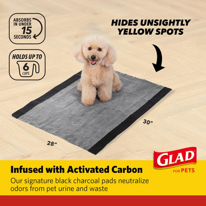 Glad for Pets Extra Large Charcoal Dog Training Pads - Absorbent Disposable Pee Pads for Dogs, Cats & Puppies - Jumbo-Size Potty Pads that Neutralize Urine Instantly - 30 Count Pet Supplies