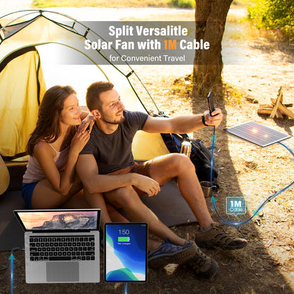 JINLICTE 10400mAh Solar Fan with LED Lantern, Camping Fan with Solar Panel, 7W Rechargeable Solar Powered for Outside, Quiet Battery Operated Tent for Picnic, Barbecue, Fishing, Travel