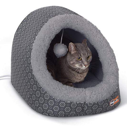 K&H Pet Products Thermo-Pet Cave Heated Cat Bed for Large Cats, Indoor Heated Pet Bed for Dogs & Cats, Covered Cave Pet Tent, Collapsible, Machine Washable, Safety Listed - 17 X 15 X 13in Gray