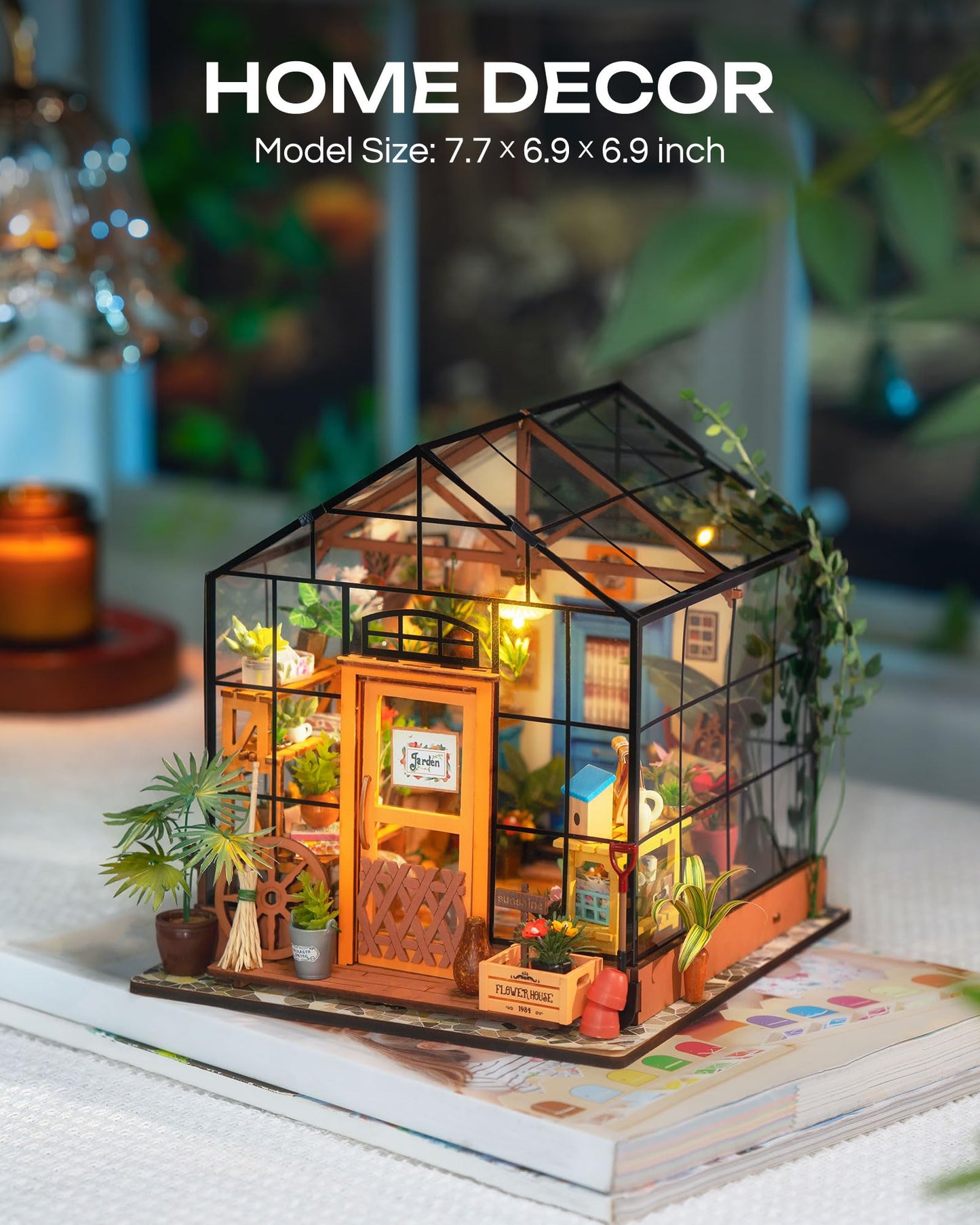 Rolife DIY Miniature House Kit-Mini Diorama 1/18 Greenhouse Dollhouse Building Kit with LED, Crafts for Adults Christmas Birthday Gift for Boys Girls Mom Home Decor (Cathy's Flower House)