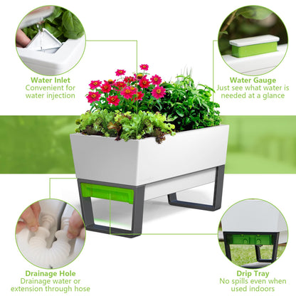Glowpear Self Watering Planter Box - 29.5", White - UV Stable, Scalable Urban Raised Garden Bed with Water Gauge, Indoor Outdoor for Vegetables, Flowers, Herbs, and Succulents, Gardening