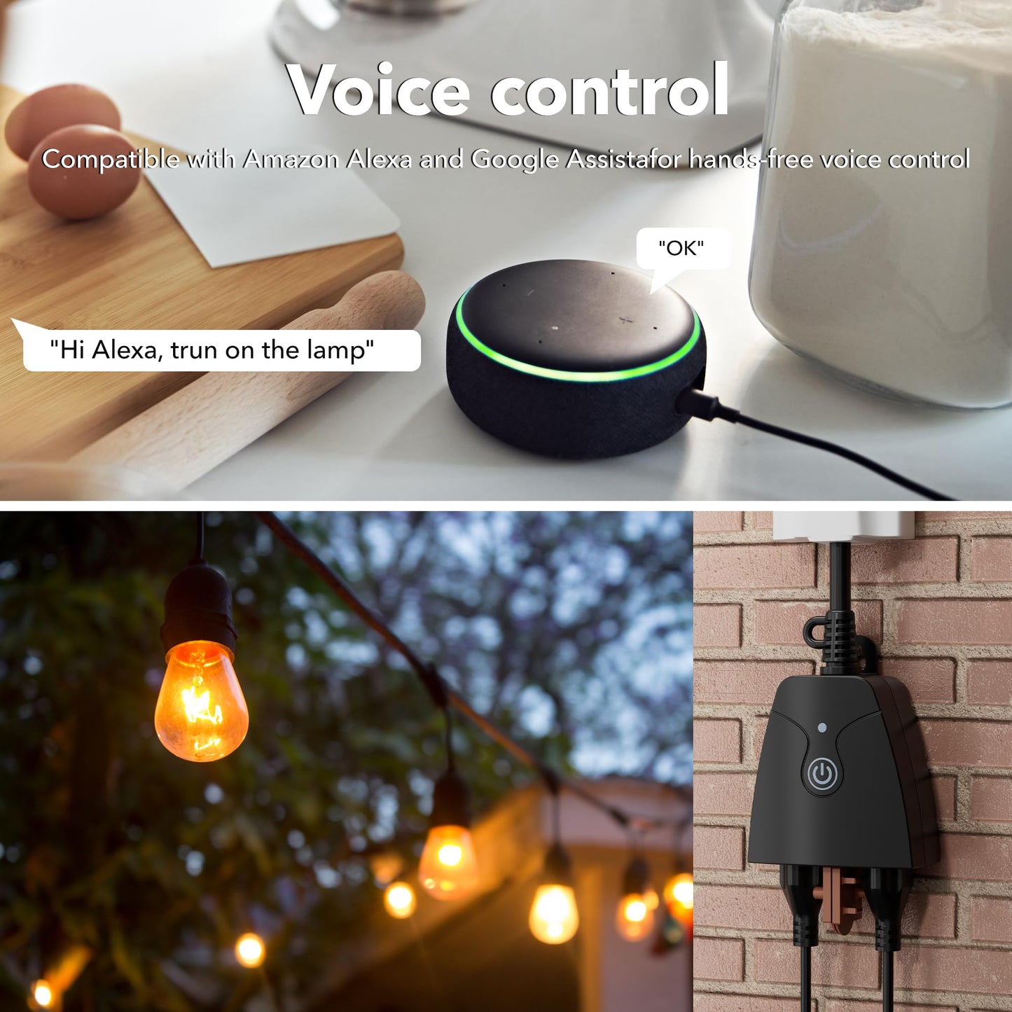 Outdoor Smart WiFi Plug, HBN Heavy Duty Wi-Fi Timer with Two Grounded Outlet, Wireless Remote Control by App Compatible with Alexa and Google Home Assistant 2.4 GHz Network only, ETL Listed (1 Pack)