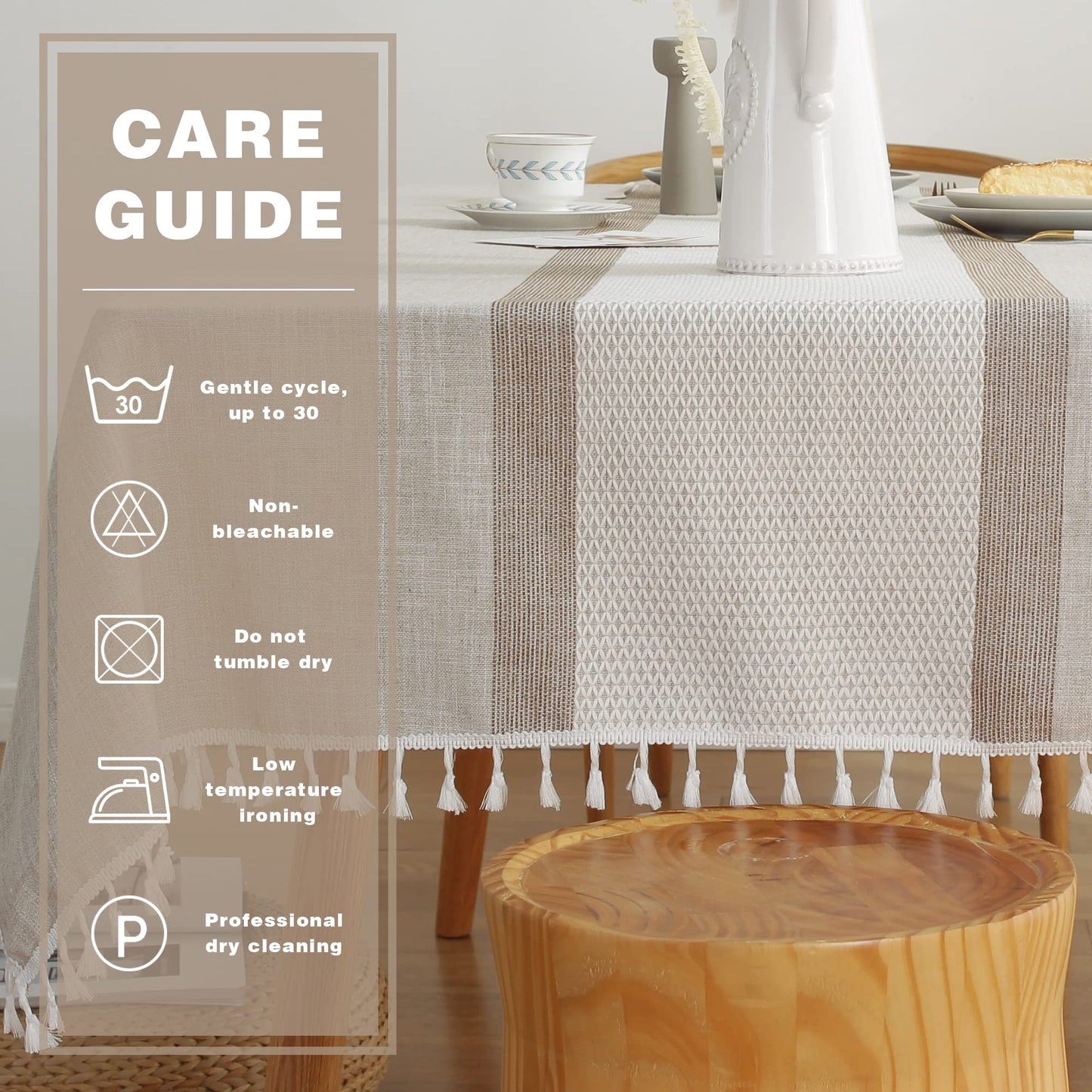 Pahajim Camping Tablecloth Kitchen Table Cloth Rectangle Table Cover for Farmhouse Tablecloths with Tassels Christmas (Double Stripe Coffee, Square,55 x 55 Inch,4 Seats)