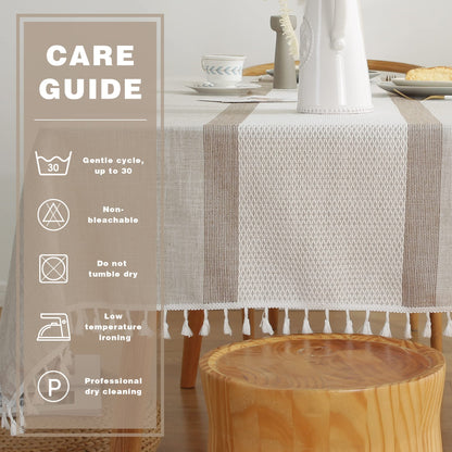 Pahajim Camping Tablecloth Kitchen Table Cloth Rectangle Table Cover for Farmhouse Tablecloths with Tassels Christmas (Double Stripe Coffee, Square,55 x 55 Inch,4 Seats)