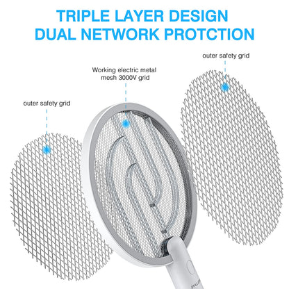 PALONE Electric Fly Swatter 4000V Bug Zapper Racket 2 in 1 Fly Swatter with 1200mAh Battery Rechargeable Mosquito Killer Lamp with 3 Layers Safety Mesh for Indoor and Outdoor