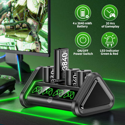 Rechargeable Battery for XboxOne/Xbox Series X|S, 4 x 3840mWh Xbox Battery, Xbox Series Battery Charger Station for XboxOne S|X /Elite Controllers